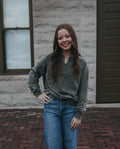 Mineral Wash Lace Patch Sweatshirt - Sage