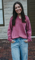 Mineral Wash Lace Patch Sweatshirt - Red Dahlia